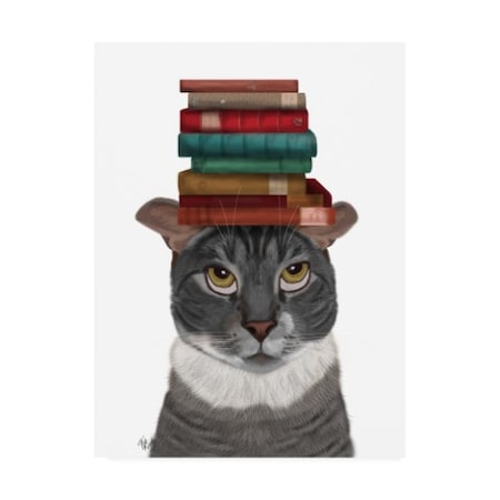 Fab Funky 'Grey Cat With Books On Head' Canvas Art,35x47